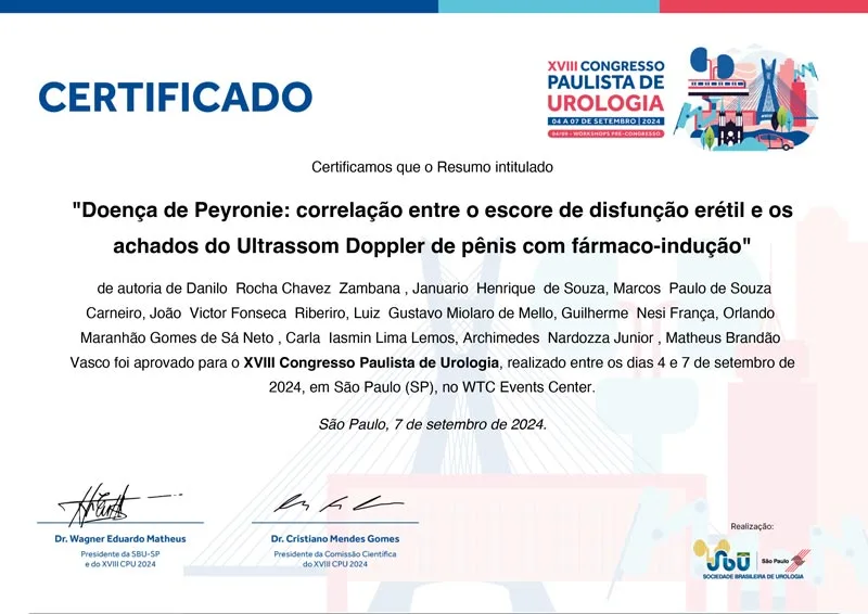 Andrologista em Santos 6 Certificado Doença de Peyronie